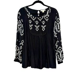 Studio West Whimsigoth Embroidered Tunic Top Womens Sz XL Dark Boho Cottagecore